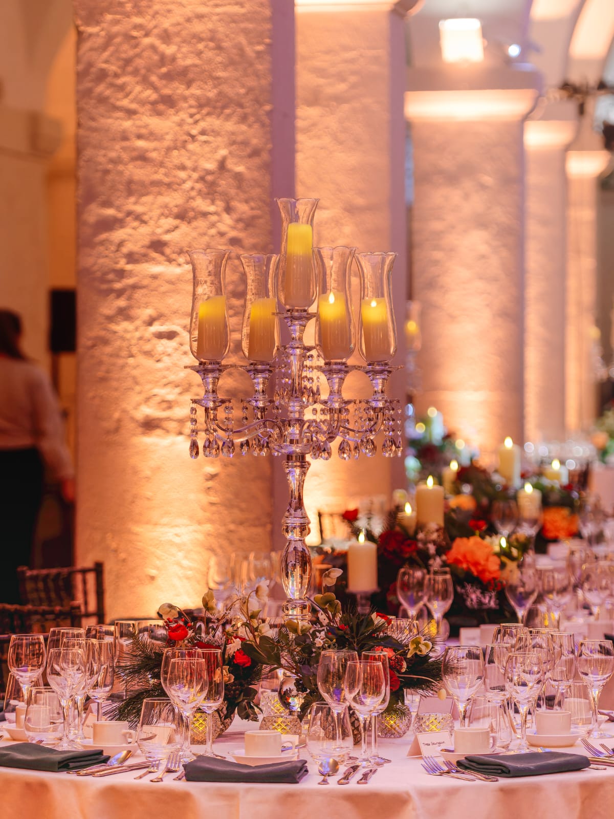 Candlelit table setting at the St Paul's Christmas Carol Concert